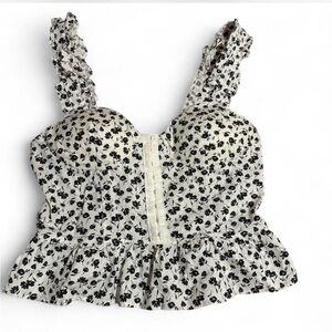 Chic Floral Ruffle Top - Black and White